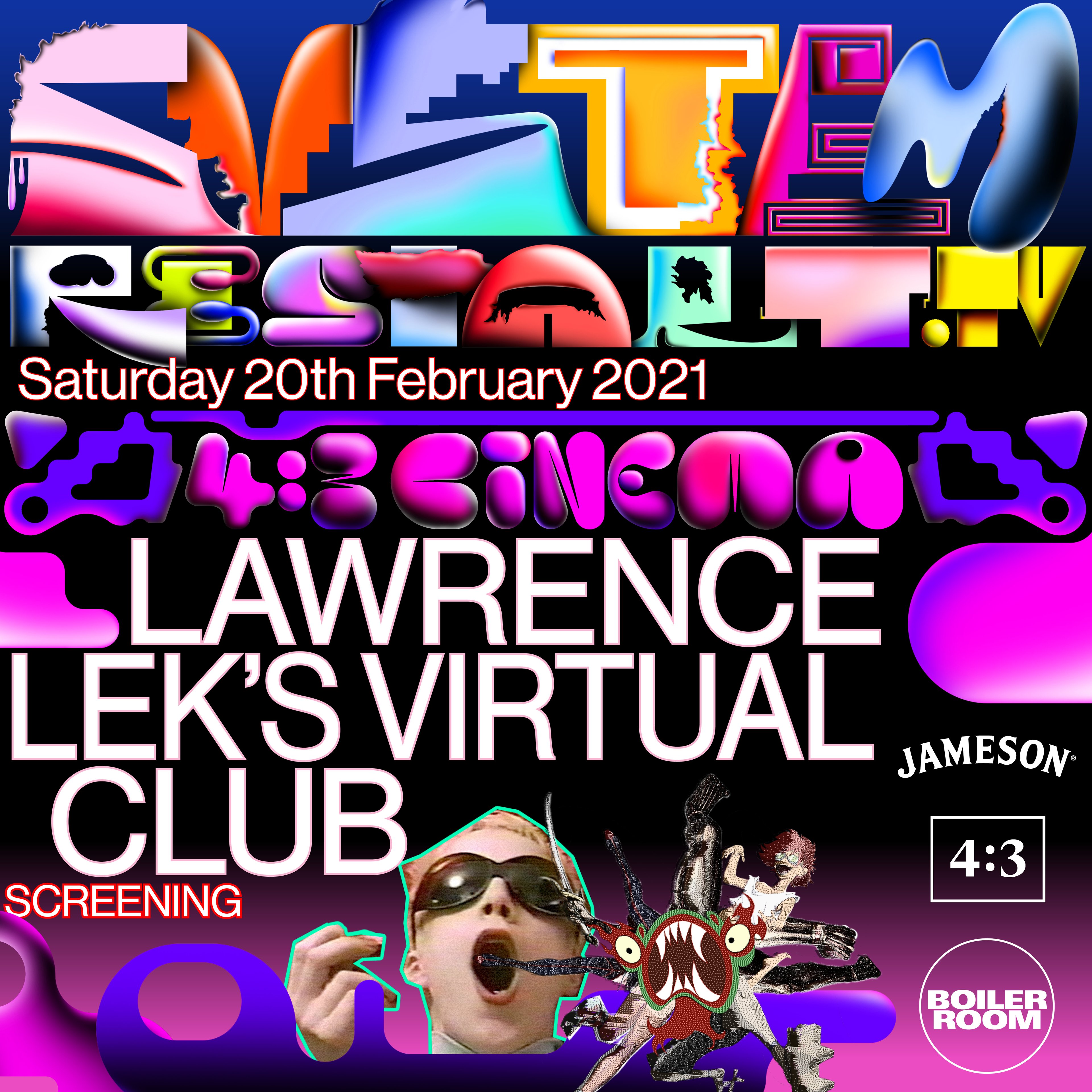 4:3 Cinema: Lawrence Lek's Virtual Club flyer