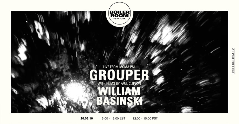 Flyer for event Grouper + William Basinski: Live at MoMA PS1.