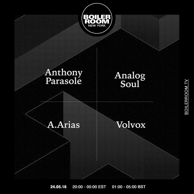Flyer for event New York: Anthony Parasole, Analog Soul, Volvox, A.Arias.