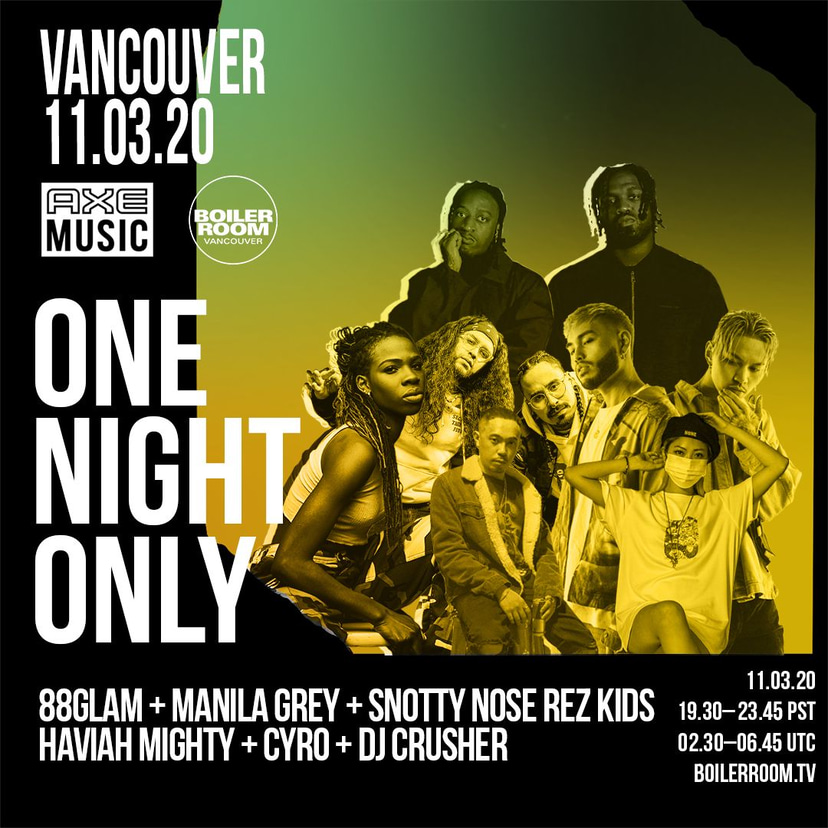 Flyer for event AXE MUSIC | ONE NIGHT ONLY VANCOUVER.